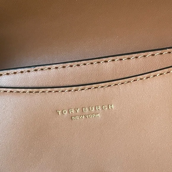 Authentic Tory Burch Britten Mixed Material Shoulder Bag Acorn Suede & Leather. - Picture 6 of 10